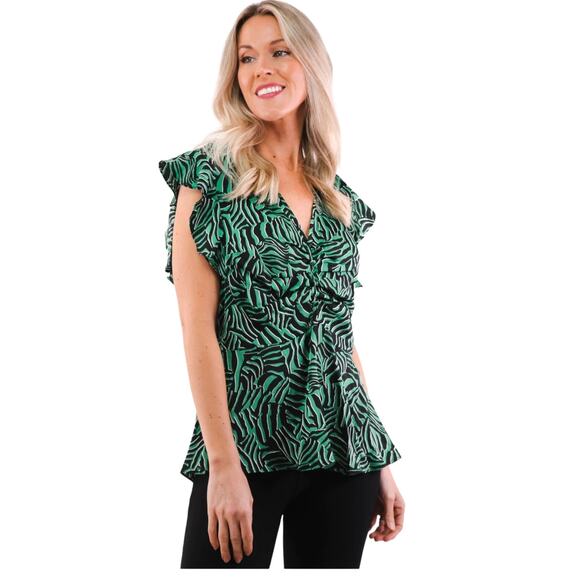 NWT! Michael Kors Zebra V-Neck Flounce Blouse - Size Medium - Picture 2 of 11